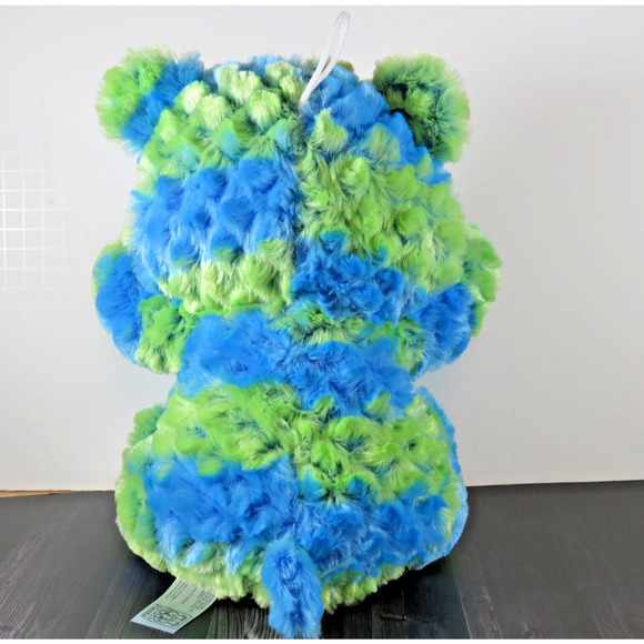 Plush Sitting Bear Green Blue 10” Multicolor Soft Stuffed Toy Animal Plushie - Picture 3 of 16